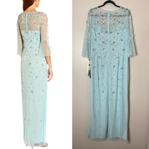 NWT ADRIANNA PAPELL DRESS GOWN 16W MOTHER OF THE BRIDE BLUE FORMAL EVENING - Picture 2 of 16